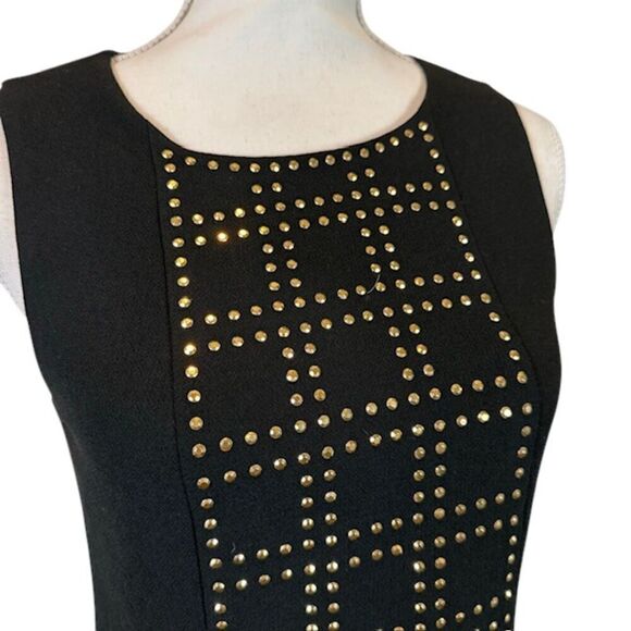 Trina Turk Blake Dress Gold Studded Black Crepe Mini Sheath Sleeveless Size 2 - Picture 3 of 15